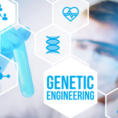 Genetic engineering research concept of human biotech modification and gene therapy.